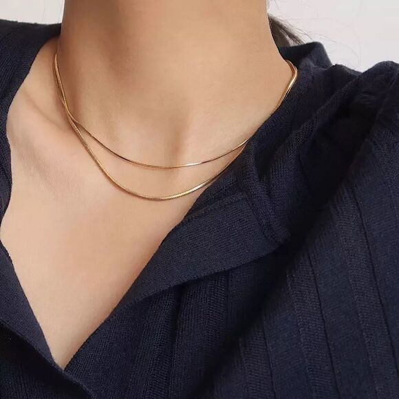 Jewelry - A160 GORGEOUS ULTRA THIN GOLD TONE DOUBLE CHAIN NECKLACE